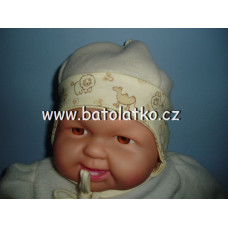 Fleecová čepička na zavazování s bavlněným lemem (obrázky zvířátek) AUTEX BABY